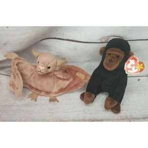 Rare 1996 Batty & Congo Retired Vintage Beanie Babies Collectible P.V.C Pellets